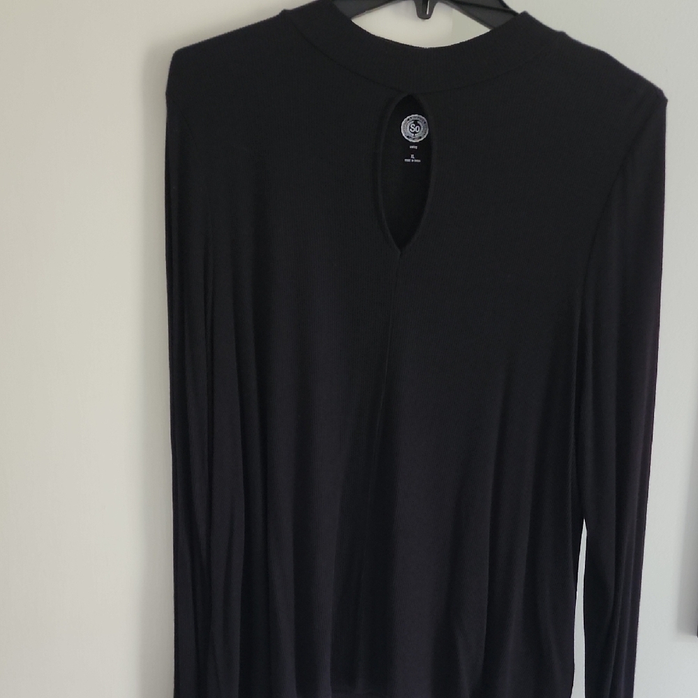 Black Cut Out Blouse with Long Sleeves